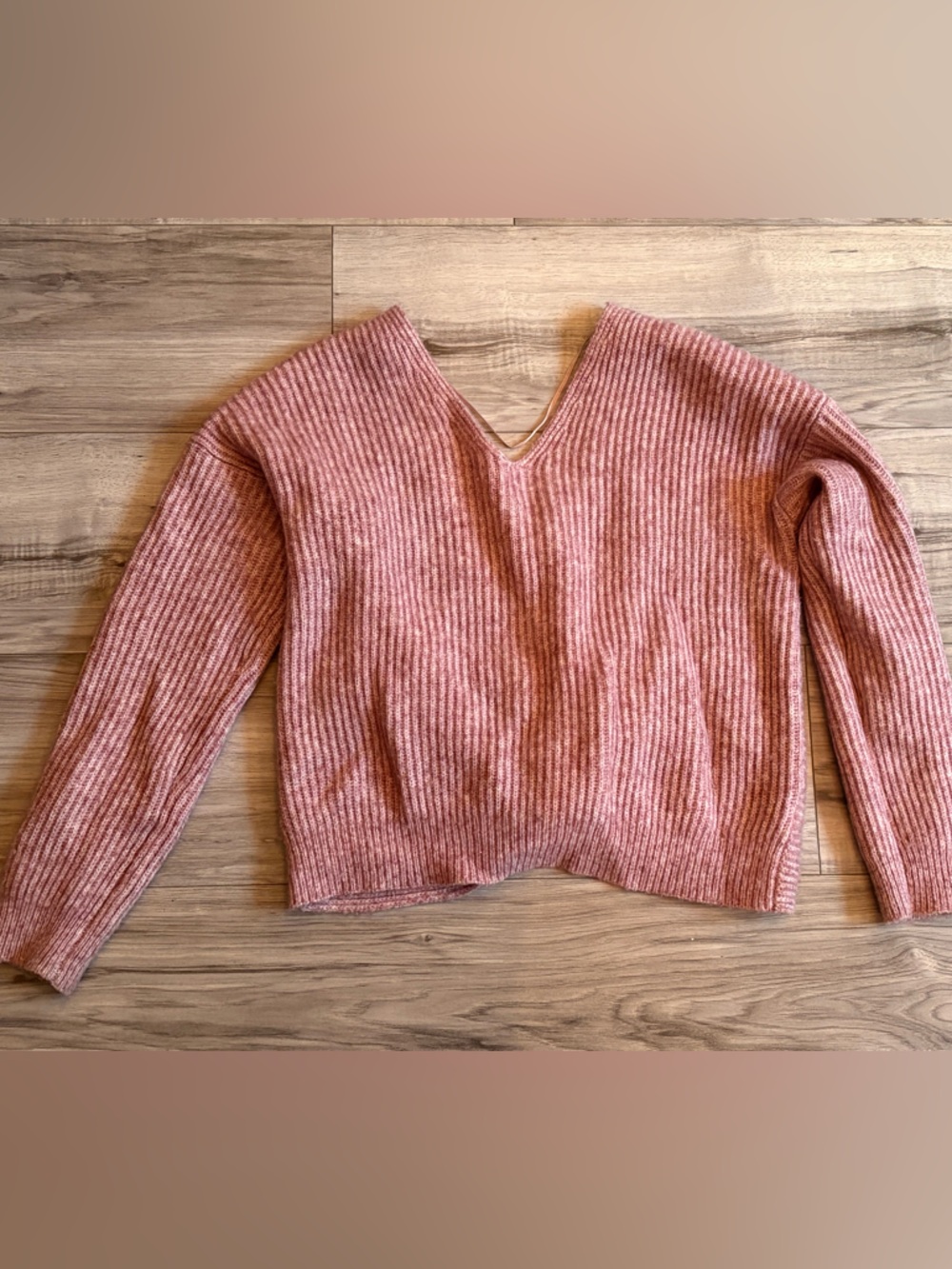 3/$25 Pink Ribbed Knit Cropped Sweater - Open Twist Back - Size M
